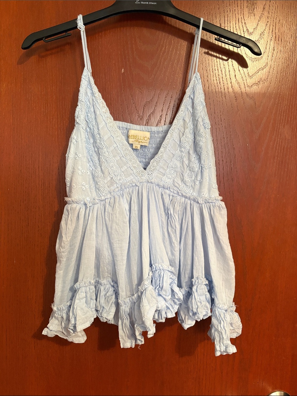 Rebellion Light Blue Lace V-Neck Ruffled Camisole